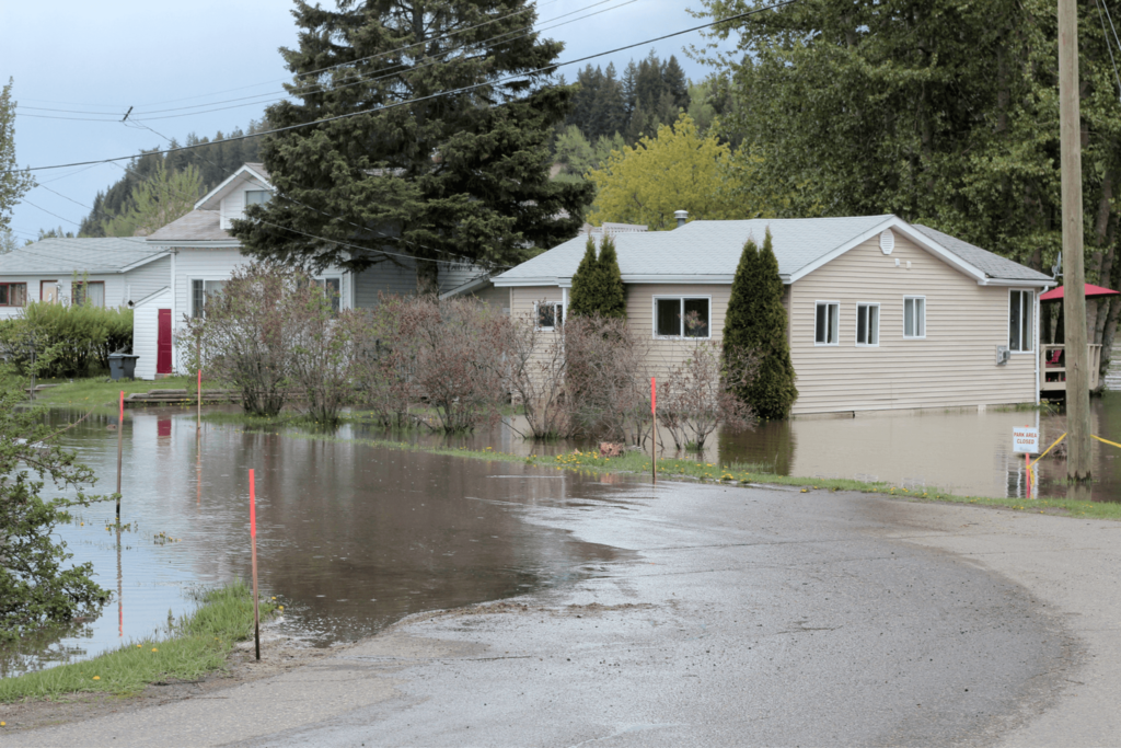 Exterior of home in a flood, representing overland water coverage.